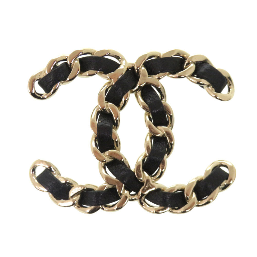 Chanel Coco Mark Chain Motif Brooch, Leather, Black, Accessory 0863 CHANEL